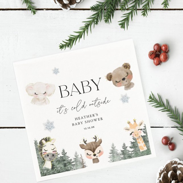 Woodland Baby It's Cold Outside Baby Shower Napkin (Creator Uploaded)