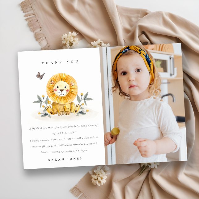 Woodland Baby Lion Foliage Photo Any Age Birthday Thank You Card (Creator Uploaded)