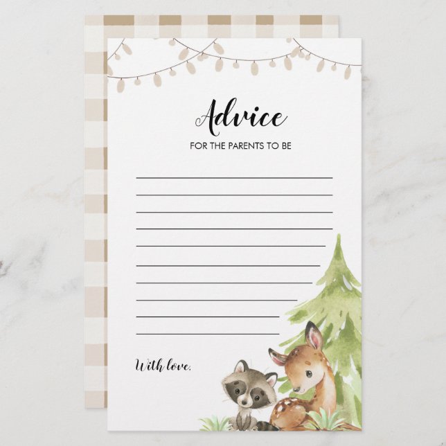 Woodland Baby Shower Advice for Parents (Front/Back)