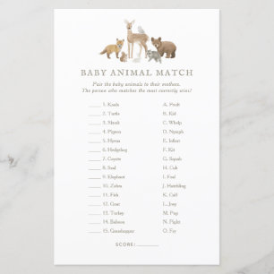 Woodland Baby Shower Baby Animal Match Game