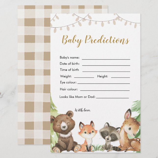 Woodland Baby Shower Baby Predictions (Front/Back)