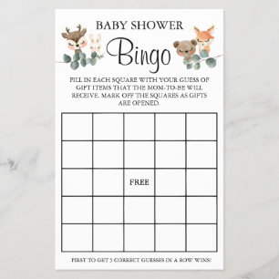 Woodland Baby Shower Bingo game card