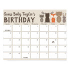 Woodland Baby Shower Birthday Prediction Calendar