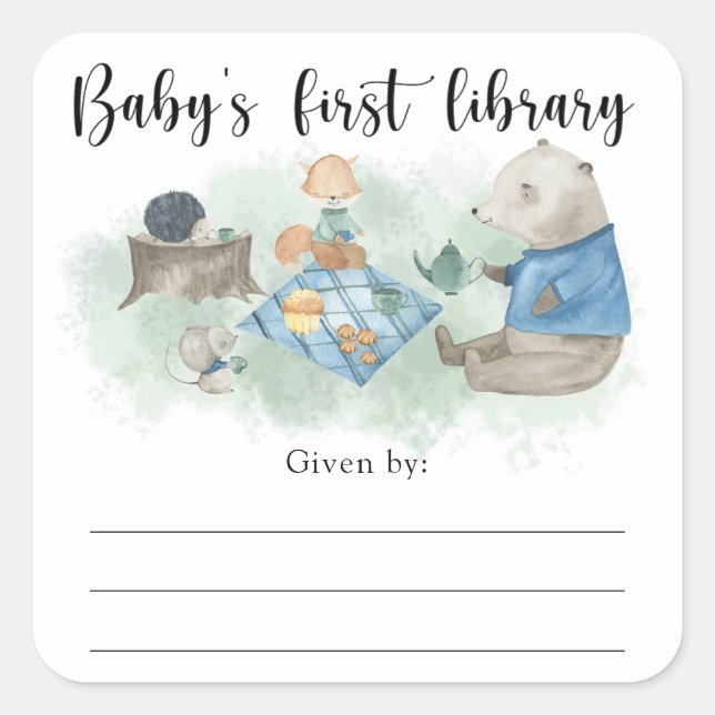Woodland Baby Shower bookplate, books for baby Square Sticker (Front)
