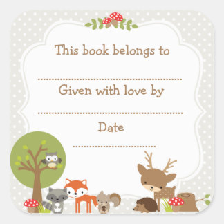 Woodland Baby Shower Bookplate sticker grey