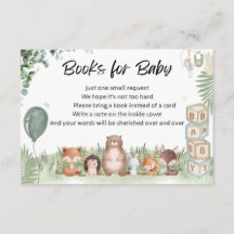Woodland Baby Shower Books for Baby Insert Card
