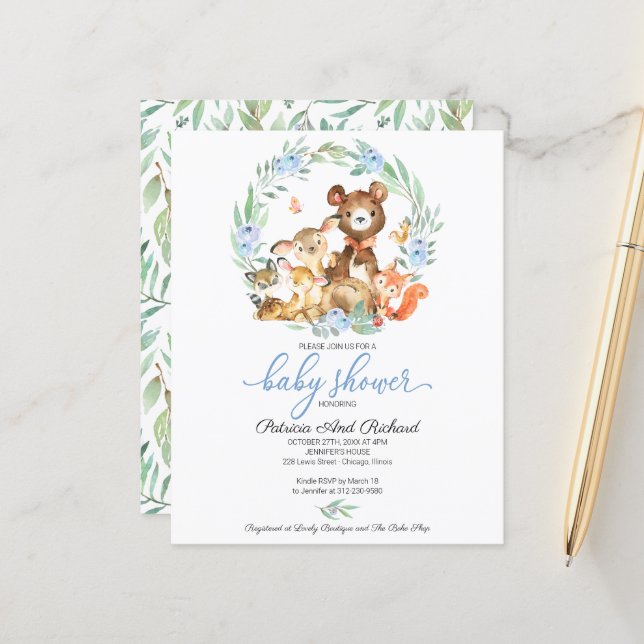Woodland Baby Shower Budget Invitation (Front/Back In Situ)