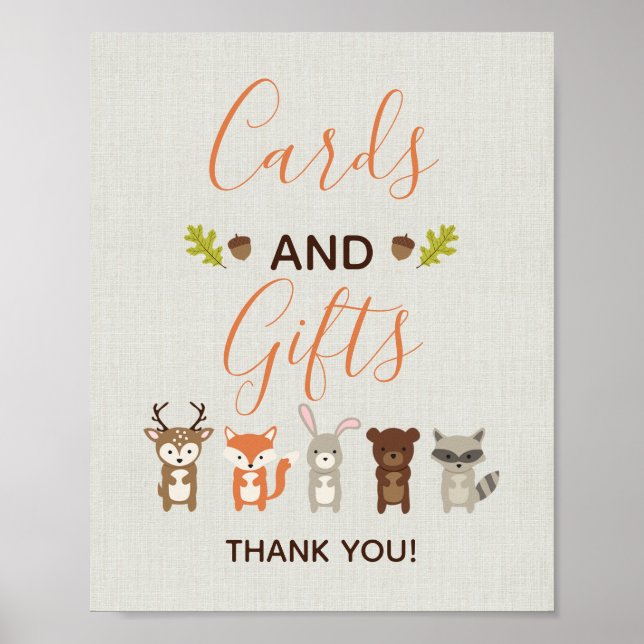 Woodland Baby Shower Cards and Gifts Sign (Front)