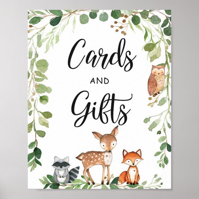 Woodland Baby Shower Cards and Gifts Sign (Front)