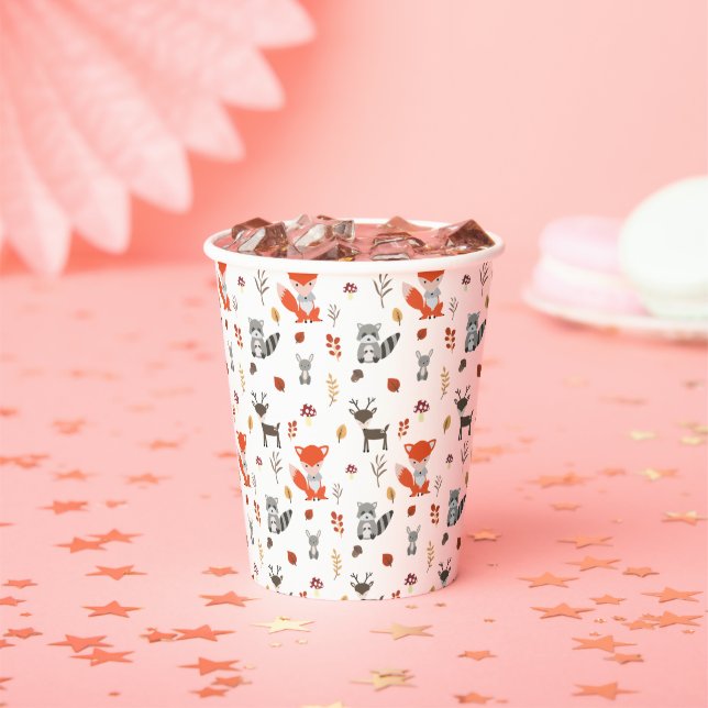 Woodland Baby Shower Cute Forest Animals Kawaii Paper Cups (Insitu)