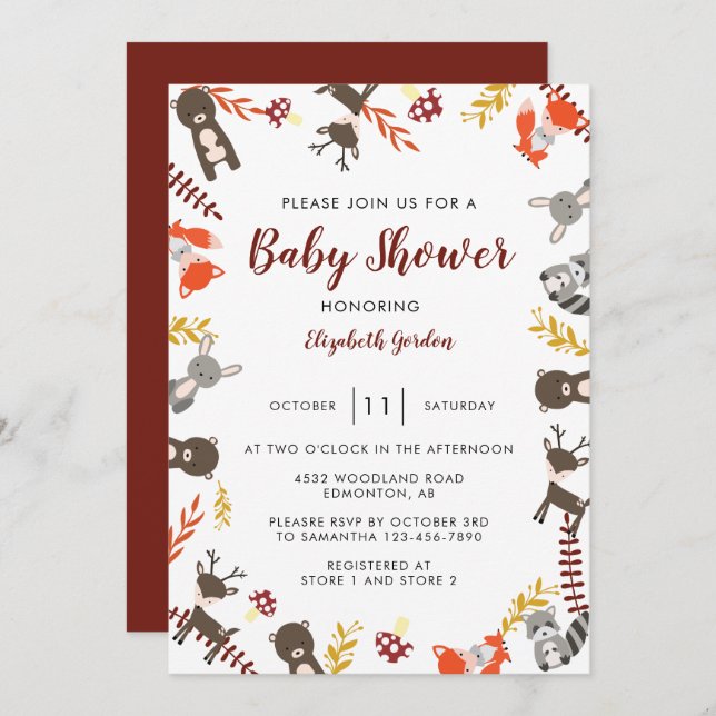 Woodland Baby Shower Cute Forest Animals Neutral Invitation (Front/Back)
