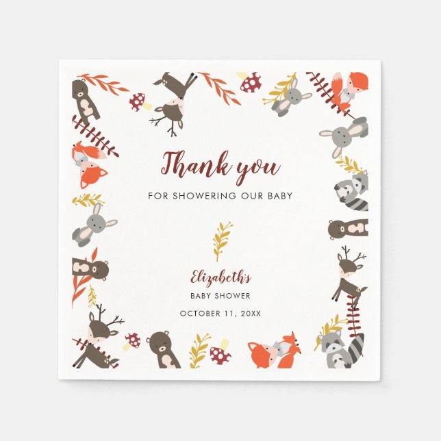 Woodland Baby Shower Cute Forest Thank you Fall Napkin (Front)