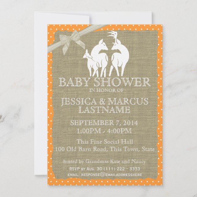 Woodland Baby Shower Deer and Burlap Invitation (Front)