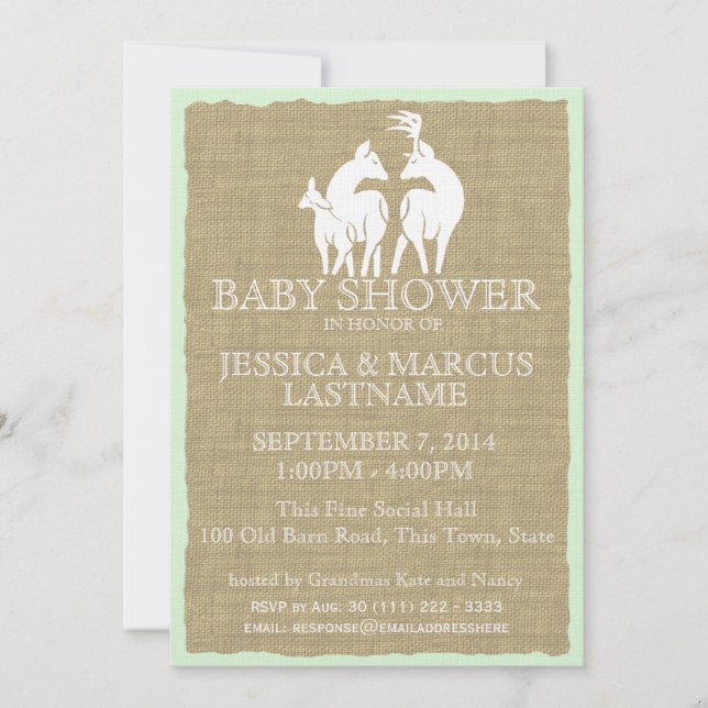 Woodland Baby Shower Deer and Burlap Invitation (Front)