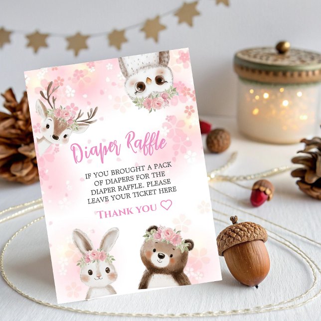 Woodland Baby Shower Diaper Raffle Card for Girl (Creator Uploaded)