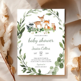 Woodland Baby Shower Forest Animals Green Invitation