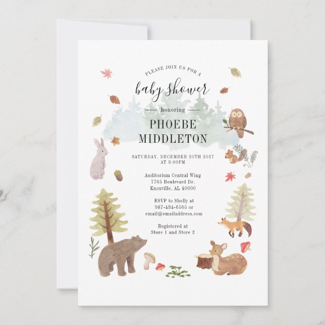 Woodland Baby Shower Forest Animals Invitation (Front)