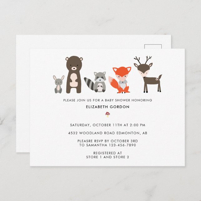 Woodland Baby Shower Forest Animals Neutral Cute I Postcard (Front/Back)
