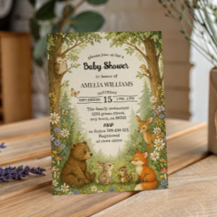 Woodland Baby Shower Forest Animals Rustic Neutral Invitation
