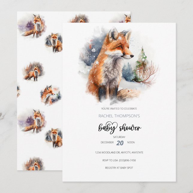Woodland Baby Shower | Fox Baby Shower Invitation (Front/Back)