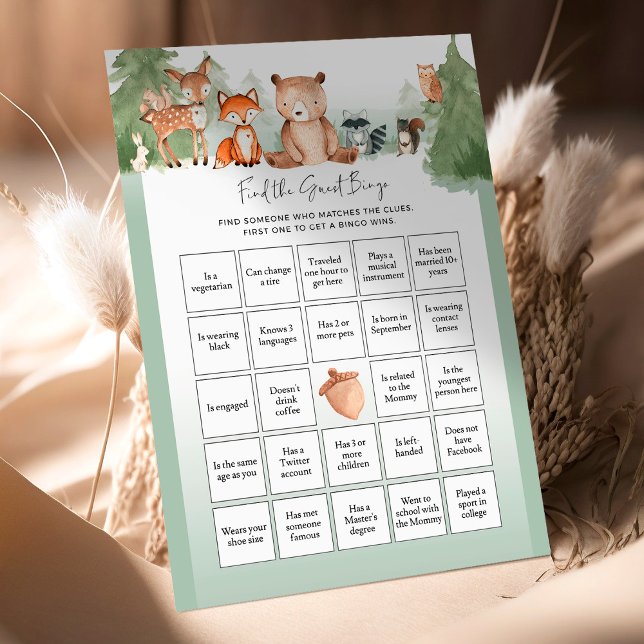 Woodland Baby Shower Game Find The Guest Bingo (Creator Uploaded)