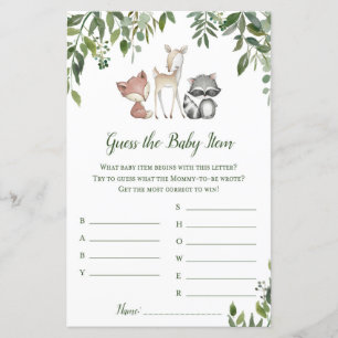 Woodland Baby Shower Game - Guess Baby Item