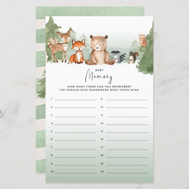 Woodland Baby Shower Game Memory (Front/Back)