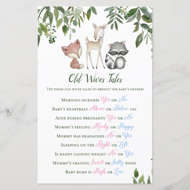 Woodland Baby Shower Game - Old Wives Tales (Front)