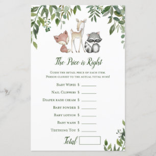 Woodland Baby Shower Game - Price is Right