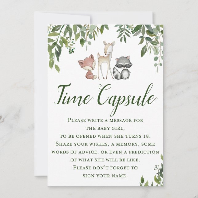 Woodland Baby Shower Game - Time Capsule Invitation (Front)
