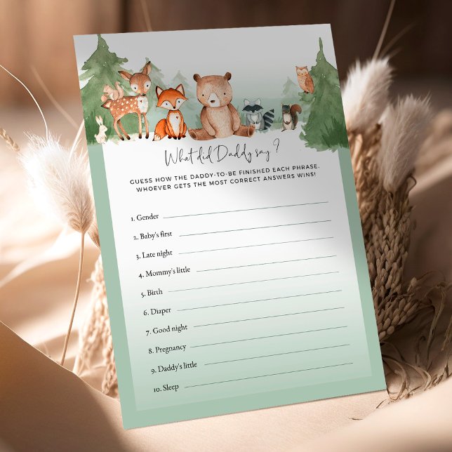 Woodland Baby Shower Game What Did Daddy Say? (Creator Uploaded)