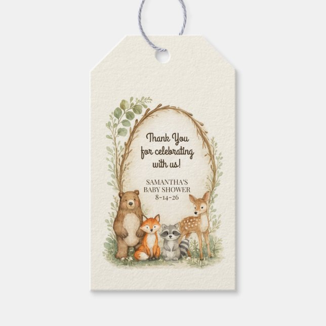 Woodland Baby Shower Gift Tags (Front)