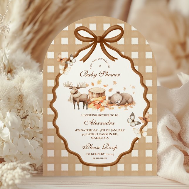Woodland Baby Shower Gingham Fall Invitation (Creator Uploaded)