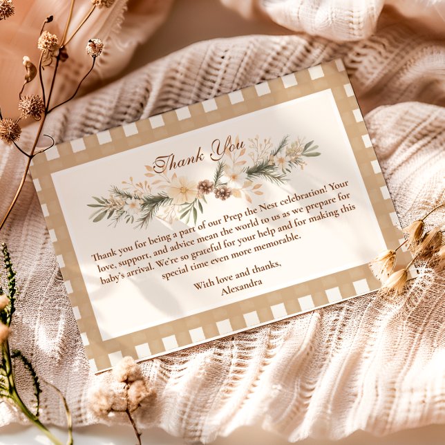 Woodland Baby Shower Gingham Thank You Card (Creator Uploaded)