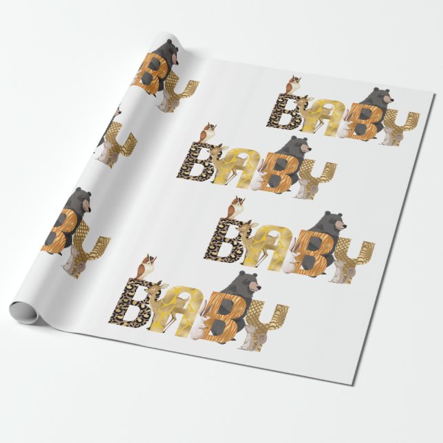 Woodland Baby Shower Gold Animal Print Wrapping Paper (Unrolled)
