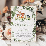 Woodland Baby Shower Greenery Forest Animal Invitation<br><div class="desc">This invitation features cute woodland animals with floral greenery and gold foil accents.</div>