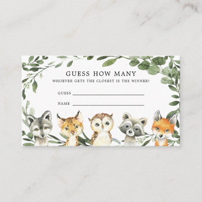 Woodland Baby Shower Guess How Many Card (Front)