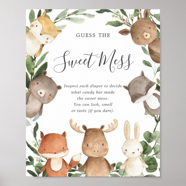 Woodland Baby Shower Guess The Sweet Mess Sign (Front)