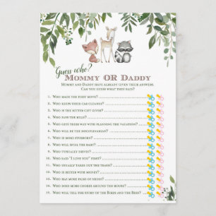 Woodland Baby Shower Guess who mum or dad game Invitation