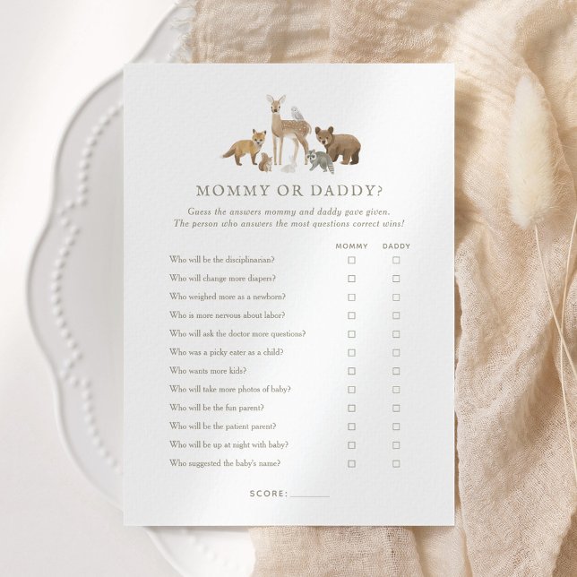 Woodland Baby Shower Guess Who Mummy or Daddy Game Invitation (Creator Uploaded)