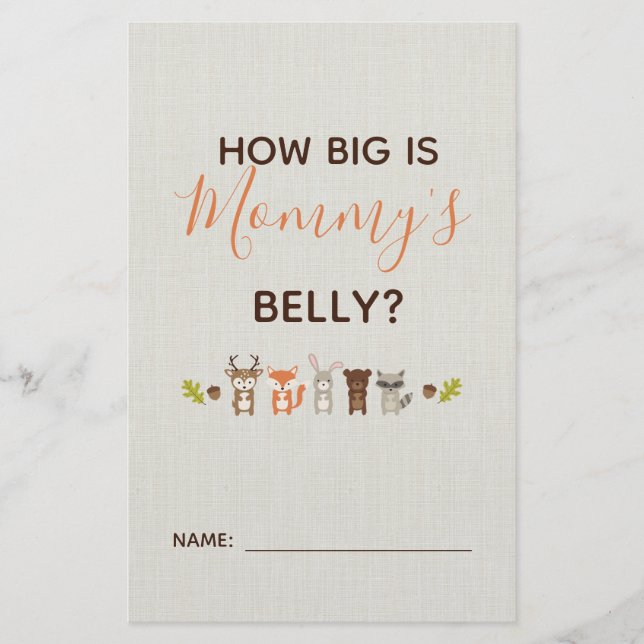 Woodland Baby Shower How Big is Mummy's Belly Game (Front)