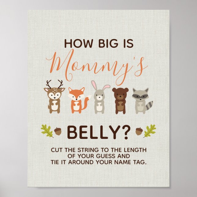 Woodland Baby Shower How Big is Mummy's Belly Game Poster (Front)