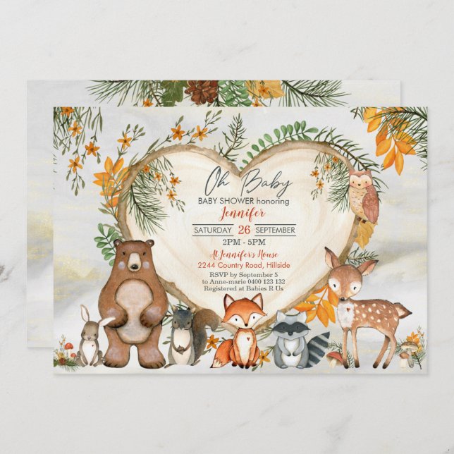 Woodland Baby Shower Invitation Gender Neutral (Front/Back)