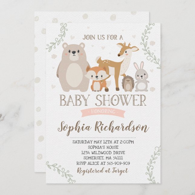 Woodland Baby Shower Invitation Whimsical Shower (Front/Back)