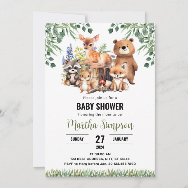 Woodland Baby Shower Invitation | Woodland animals (Front)