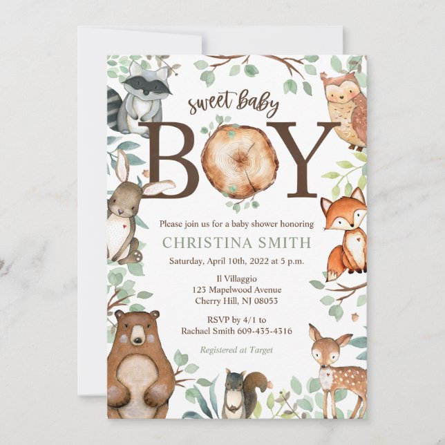 Woodland Baby Shower Invitations for a Boy (Front)