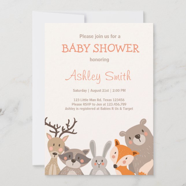 Woodland Baby Shower invite Animals Forest (Front)