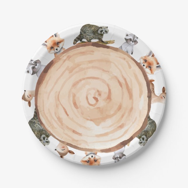 Woodland Baby Shower It's a Boy! Wild One Birthday Paper Plate (Front)