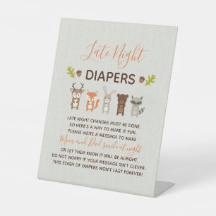 Woodland Baby Shower Late Night Diapers Sign