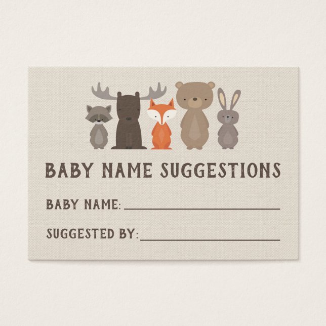 Woodland Baby Shower Name Suggestion Cards (Front)